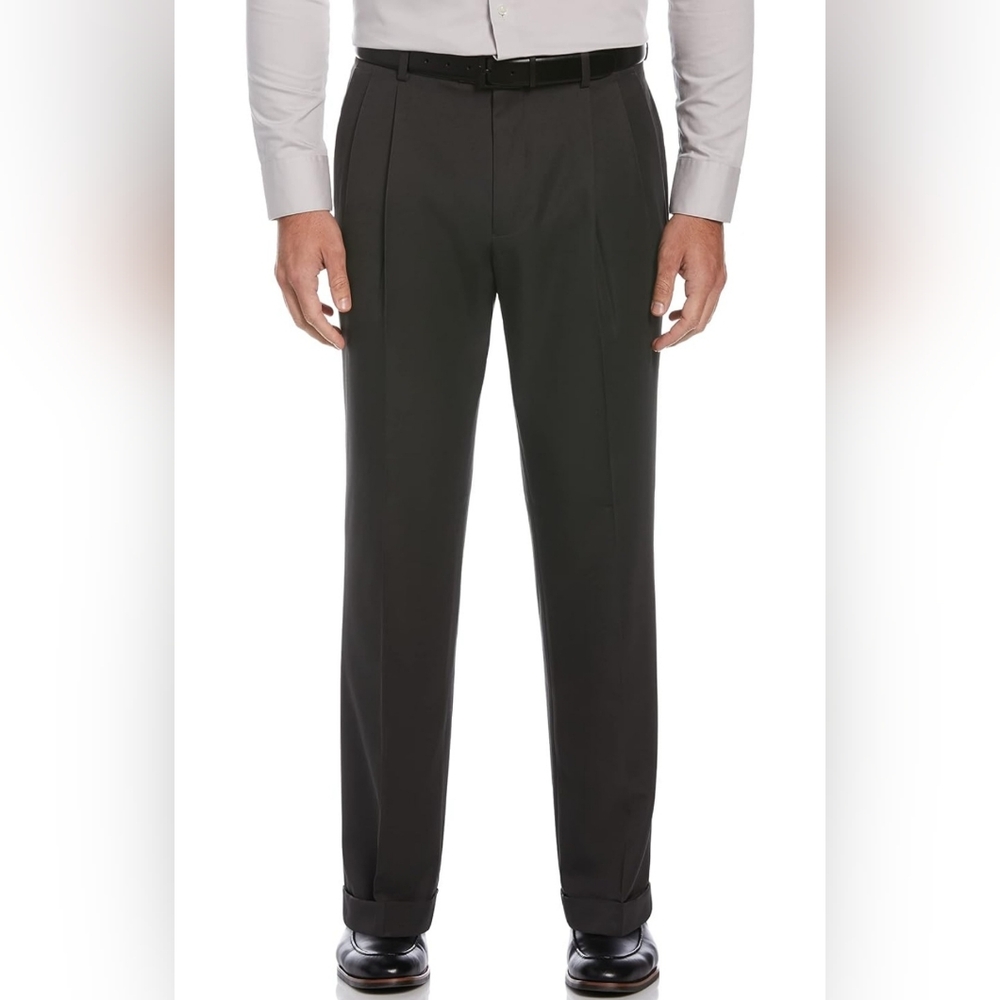 Perry Ellis Classic Fit Gripper Waist Dress Pants Gray Black No Iron NWOT 42x32